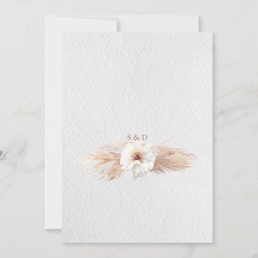 Woestijnwitte rozen Pampas Grass Gold Wedding Kaart (Achterkant)