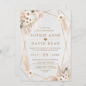 Woestijnwitte rozen Pampas Grass Gold Wedding Kaart (Voorkant / Achterkant)