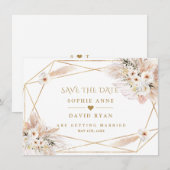 Woestijnwitte rozen Pampas Grass Gold Wedding Save The Date (Voorkant / Achterkant)
