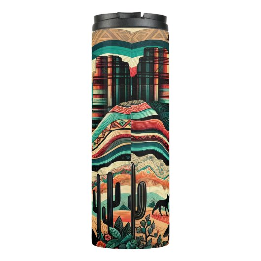 Woestijnwolven in een tribaal landschap thermosbeker (Achterkant)