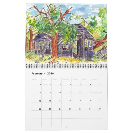 Woestijnzakjes Reis verkennen Nevada Waterverf Kalender (Feb 2026)