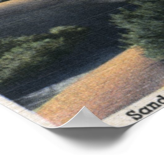 woestijnzandduinen en sneeuwklapte bergen poster (Hoek)