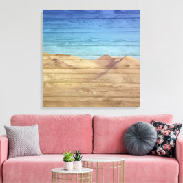 Woestijnzandduinen Mooie Blauwe Lucht Op Houtnerf Canvas Afdruk