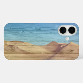 Woestijnzandduinen Mooie Blauwe Lucht Op Houtnerf iPhone 16 Hoesje