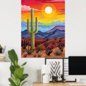 Woestijnzonsondergang met Cactus-landschap Poster (Thuiskantoor)