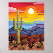 Woestijnzonsondergang met Cactus-landschap Poster (Voorkant)