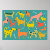 Wof. Colorful Funny Dogs Illustration Poster (Voorkant)