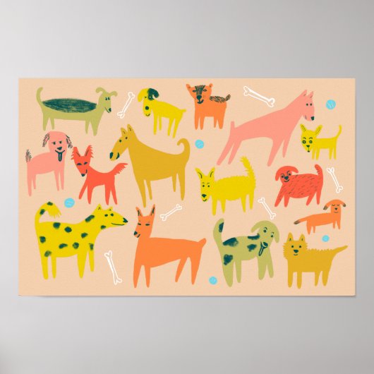 Wof. Colorful Funny Dogs Illustration Poster (Voorkant)