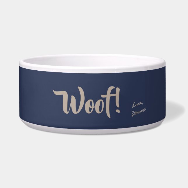 Wof Cute Tan Text Navy Blue Specialized Pet Voerbakje (Voorkant)