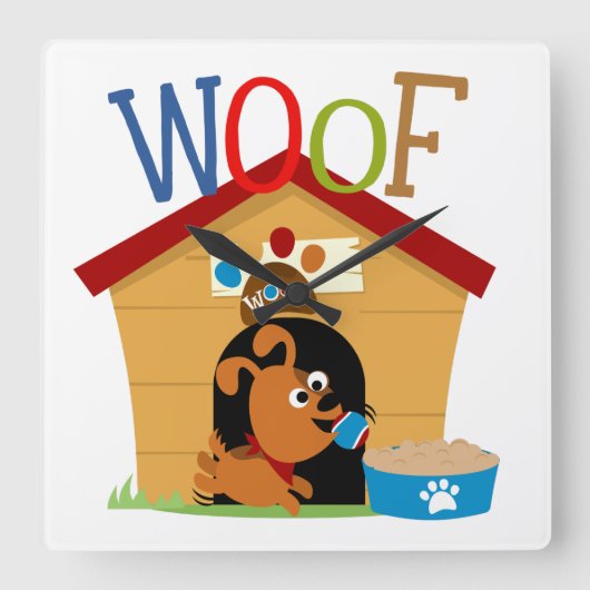 Wof Dog Vierkante Klok (Voorkant)