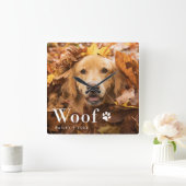 Wof | Foto van uw hond en een pooafdrukken Vierkante Klok (Huis)