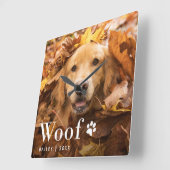 Wof | Foto van uw hond en een pooafdrukken Vierkante Klok (Hoek)
