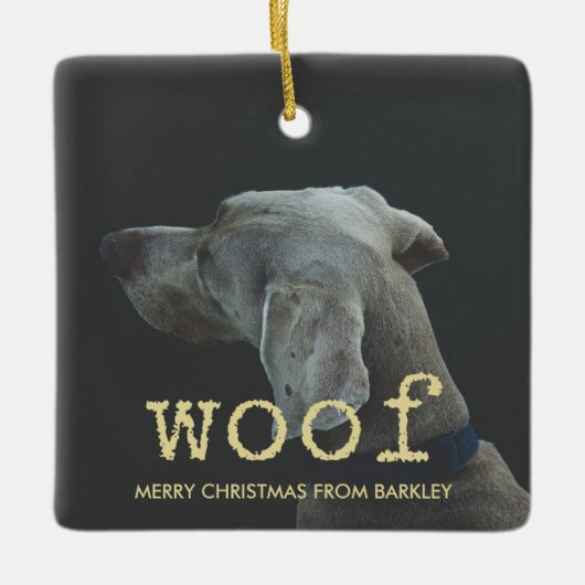 Wof in goudschrijftekst voor honden Foto Keramisch Ornament (Voorkant)