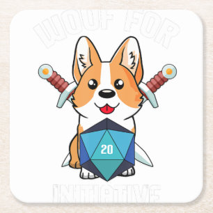 Wof Initiative Funny Corgi Dog D20 Rpg Gamer Gif Kartonnen Onderzetters