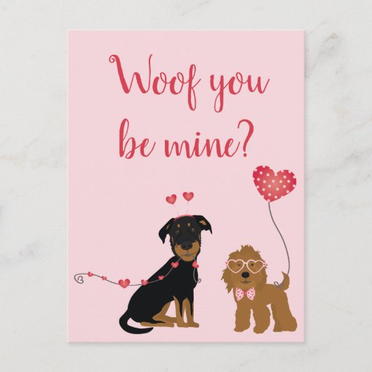 Wof jij bent mijn Valentijn Honden Briefkaart (Voorkant)
