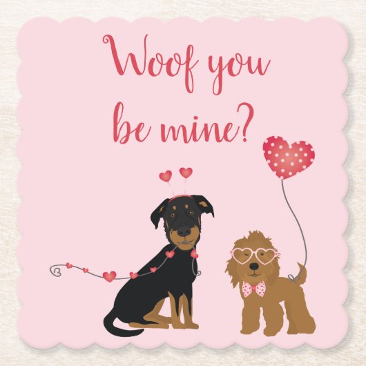 Wof jij bent mijn Valentijn Honden Kartonnen Onderzetters (Voorkant)