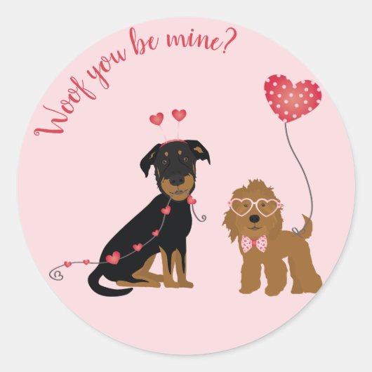 Wof jij bent mijn Valentijn Honden Ronde Sticker (Voorkant)