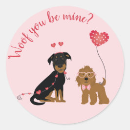 Wof jij bent mijn Valentijn Honden Ronde Sticker