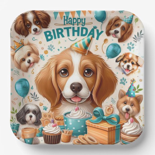 Wof-tastic Hond-Theme Verjaardagsfeestje Servies Papieren Bordje (Voorkant)