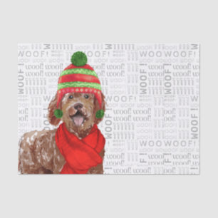 Wof Word Art en Brown Labradoedle Dog Kerstmis Tissuepapier