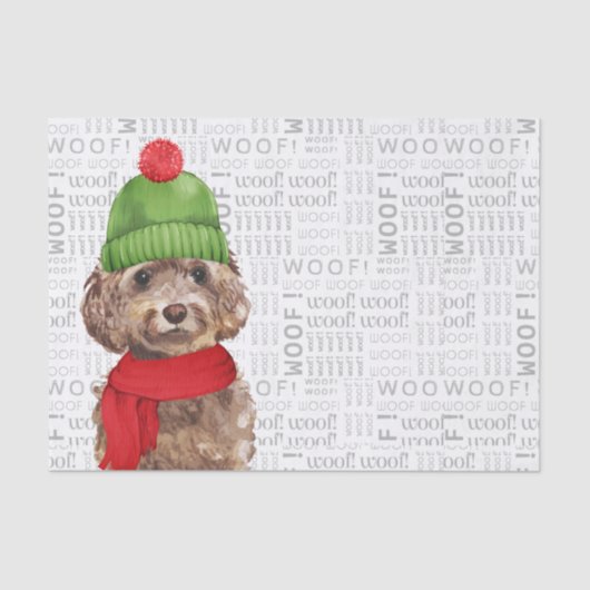 Wof Word Art en Kerstman Cockapo Santa Dog Tissuepapier (Voorkant)