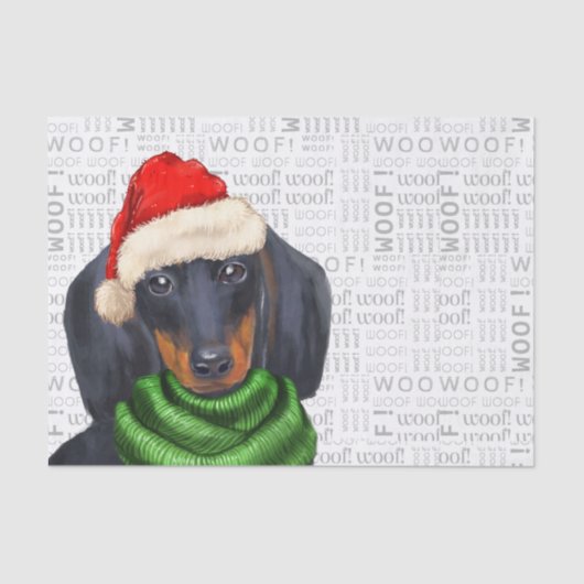 Wof Word Art en Kerstmis Dachshund Dog Tissuepapier (Voorkant)