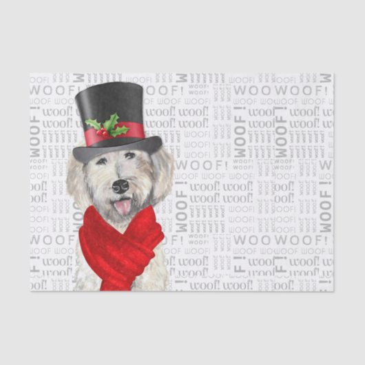 Wof Word Art en Yellow Labradoodle Dog Kerstmis Tissuepapier (Voorkant)