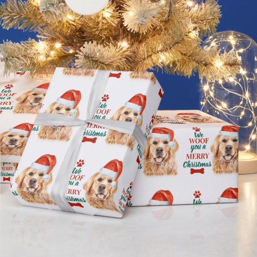 Wof You Merry Kerstcute Dog Golden Retriever Cadeaupapier (Feestdagen)