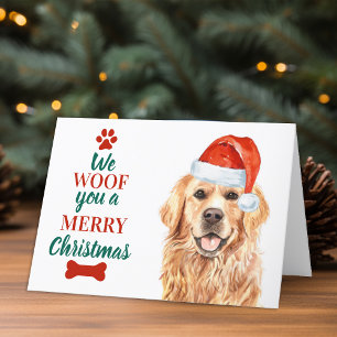 Wof You Merry Kerstcute Dog Golden Retriever Feestdagen Kaart