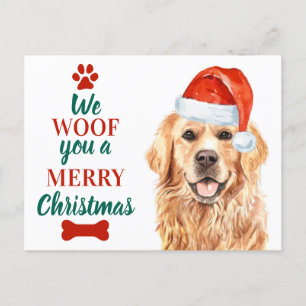 Wof You Merry Kerstcute Dog Golden Retriever Feestdagenkaart