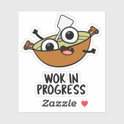 Wok in Progress Funny Cooking Pun Sticker (Vel)