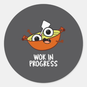 Wok in Uitvoering Grappige Kookgrap Ronde Sticker