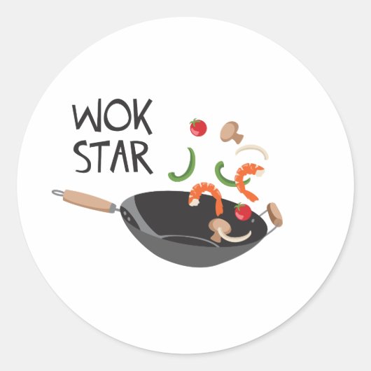 Wok Star Ronde Sticker (Voorkant)