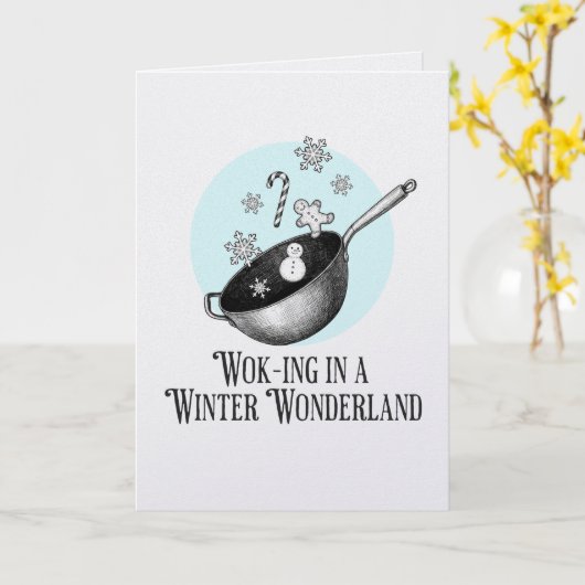 Wok Walking in a Winter Wonderland punny card Kaart (Gele Bloem)