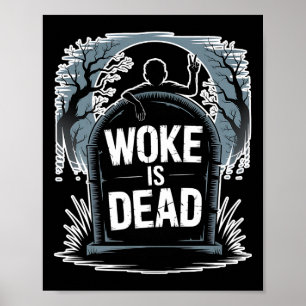 Woke is dood Halloween Graveyard Retro Horror Zomb Poster