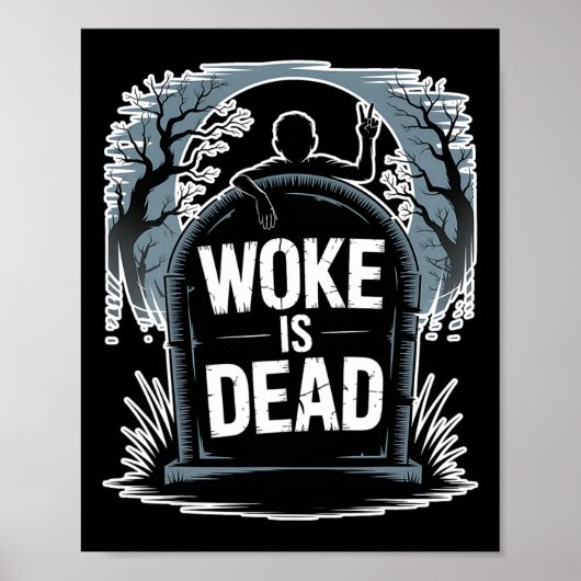 Woke is dood Halloween Graveyard Retro Horror Zomb Poster (Voorkant)