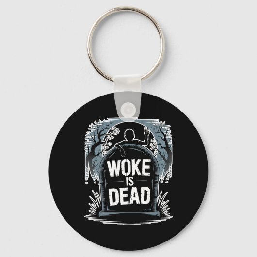 Woke is dood Halloween Graveyard Retro Horror Zomb Sleutelhanger (Voorkant)
