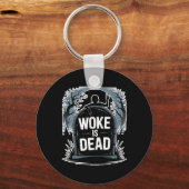 Woke is dood Halloween Graveyard Retro Horror Zomb Sleutelhanger (Voorkant)