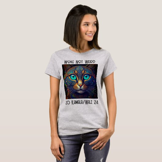 Woke Niet Vreemd Kamala Kat T-shirt (Voorkant volledig)