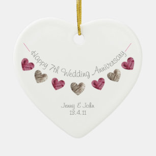 Wol 7th of any Wedding Jubileum Heart Ornament