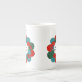 Wol ballen pompon kerstkrans porselein kop (Voorkant)