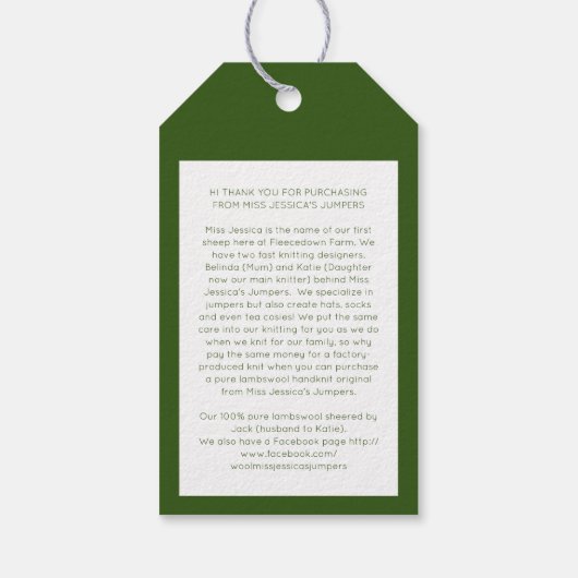 Wol breien bedrijf lamswol schapen zorg info cadeaulabel (Achterkant)