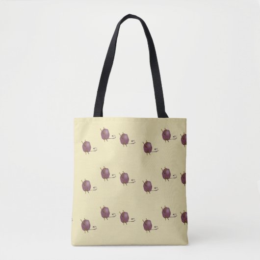 Wol breien op bruin tote bag (Voorkant)