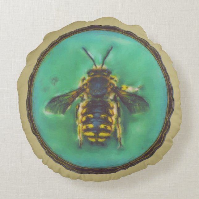 Wol Carder Bee Rond Kussen (Achterkant)