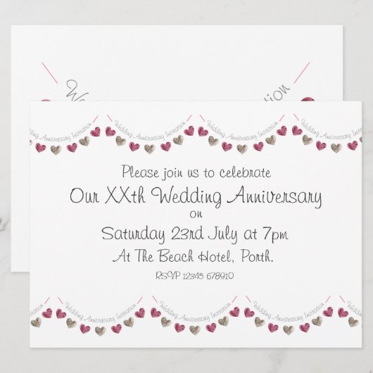 Wol hart bunting bruiloft Jubileum Uitnodiging (Voorkant / Achterkant)