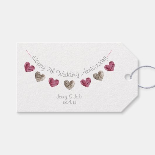 Wol hart gepersonaliseerd 7e trouwdag cadeaulabel (Voorkant (Horizontaal))