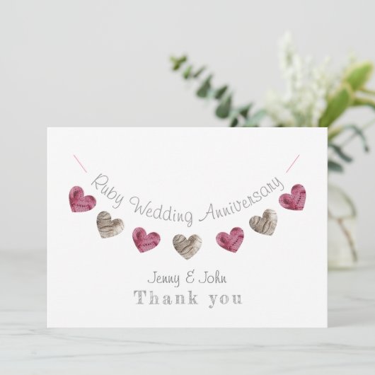 Wol Jubileum met 40th Ruby Wedding Bedankkaart (Staand voorkant)