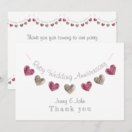 Wol Jubileum met 40th Ruby Wedding Bedankkaart (Voorkant / Achterkant)