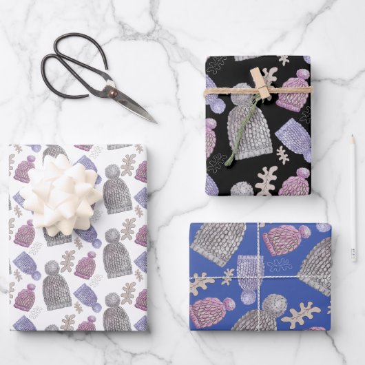 Wol Knit Petten Waterverf Handgeschilderd Inpakpapier Vel (Voorkant)