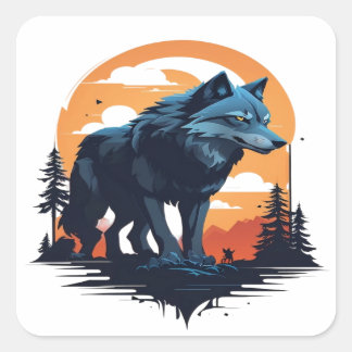 Wolf 06 vierkante sticker